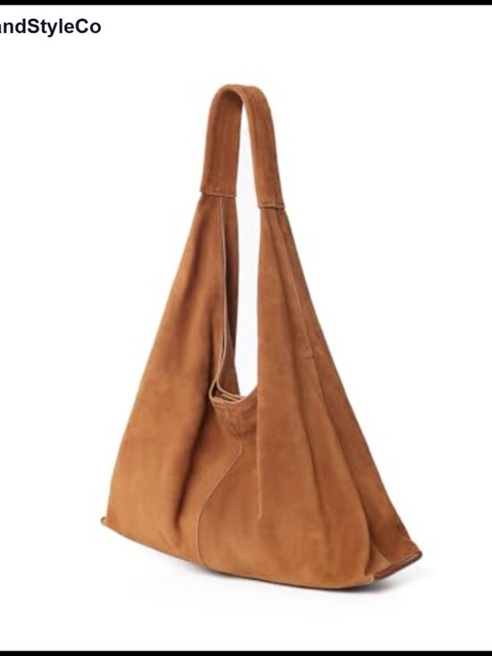 Handbags - Genuine Suede Leather Oversized Hobo Shoulder Bag with Detachable Zip Pouch